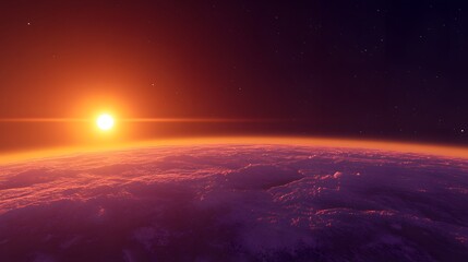 Fototapeta premium Crimson Planet Sunrise Over Volcanic Terrain