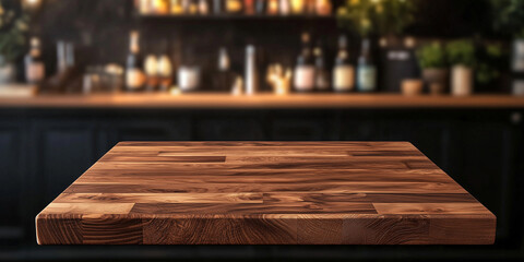 Wood table top with blur nightclub bar counter with bokeh light background,banner mock up for display of product or design content