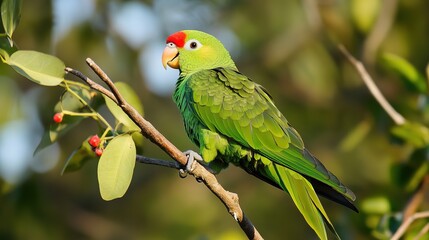 Obraz premium Stunning Anime-Style Red-Billed Green Parrot on a White Transparent Background, Embracing the Fantasy and Vibrant Colors of Japanese Animation.