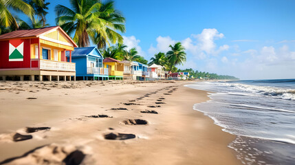 Vibrant Beach Houses, Tropical Paradise Illustration