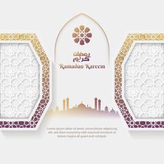 islamic greetings ramadan kareem card design with luxury islamic decorative ornament background