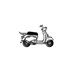 motor scooter side view black and white line art vector