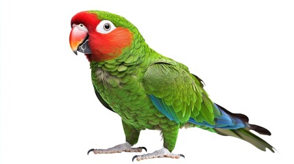 Fototapeta premium Stunning Anime-Style Red-Billed Green Parrot on a White Transparent Background, Embracing the Fantasy and Vibrant Colors of Japanese Animation.