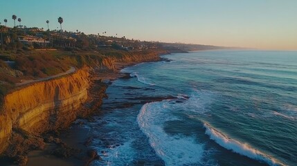 Coastal Cliffs and Waves at Golden Hour