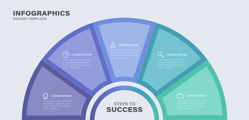 Pie chart infographic design template. Concept of 5 steps or options with icons