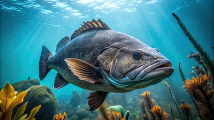 Obraz premium Giant Black Seabass in California, giant black seabass, california, ocean, marine life, deep sea, fish