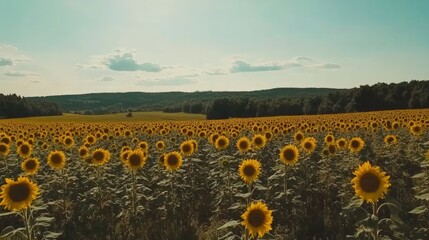 Fototapeta premium Vibrant Sunflower Field Under a Bright Blue Sky