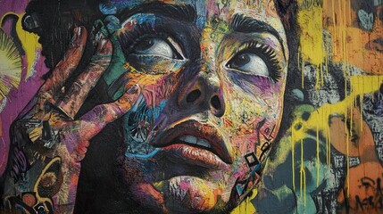 Vibrant Colorful Graffiti Portrait of a Woman