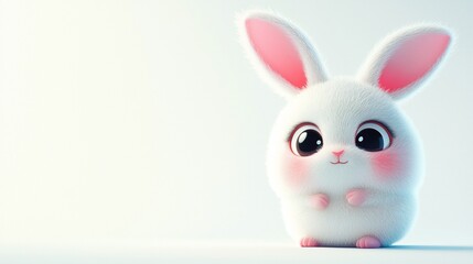 Adorable Fluffy White Bunny Sitting Softly