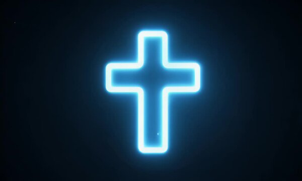 glowing neon blue cross symbolizing healthcare
