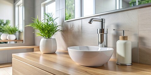 Fototapeta premium Modern Bathroom with Empty Soap Dispenser , minimalist design