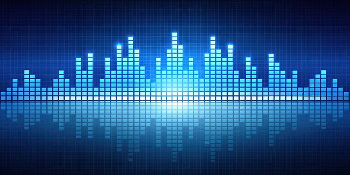 Sound equalizer graphic on blue background, music equalizer, audio filter, sound wave
