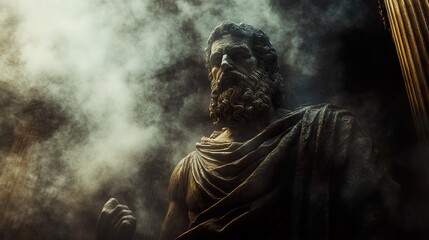 Ancient Greek Statue: Majestic Marble Sculpture in Dramatic Light