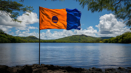 Flag by Lake Illustration