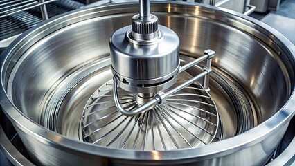 Close-up detail of a rotary mixers interior with agitator and blades in motion