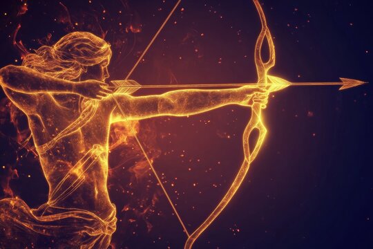 Sagittarius draws bowstring with arrow  symbol of eastern zodiac horoscope constellation