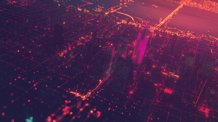 Interconnected Dots Forming a Network Over City Map