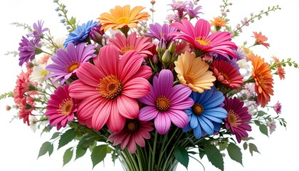 Bright and cheerful floral bouquet with assorted flowers on white background