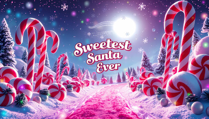 Christmas card with candy canes and glowing festive elements