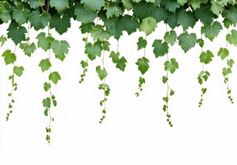 Fototapeta premium Vibrant Green Grape Vines Hanging Isolated on White Background