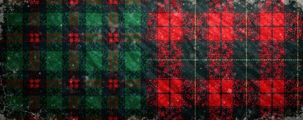 Distressed tartan plaid background with faded red and green hues, holiday, christmas