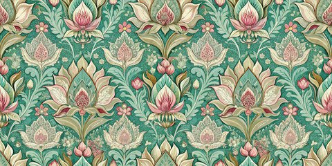 Beautiful floral pattern featuring intricate lotus designs in pastel colors.