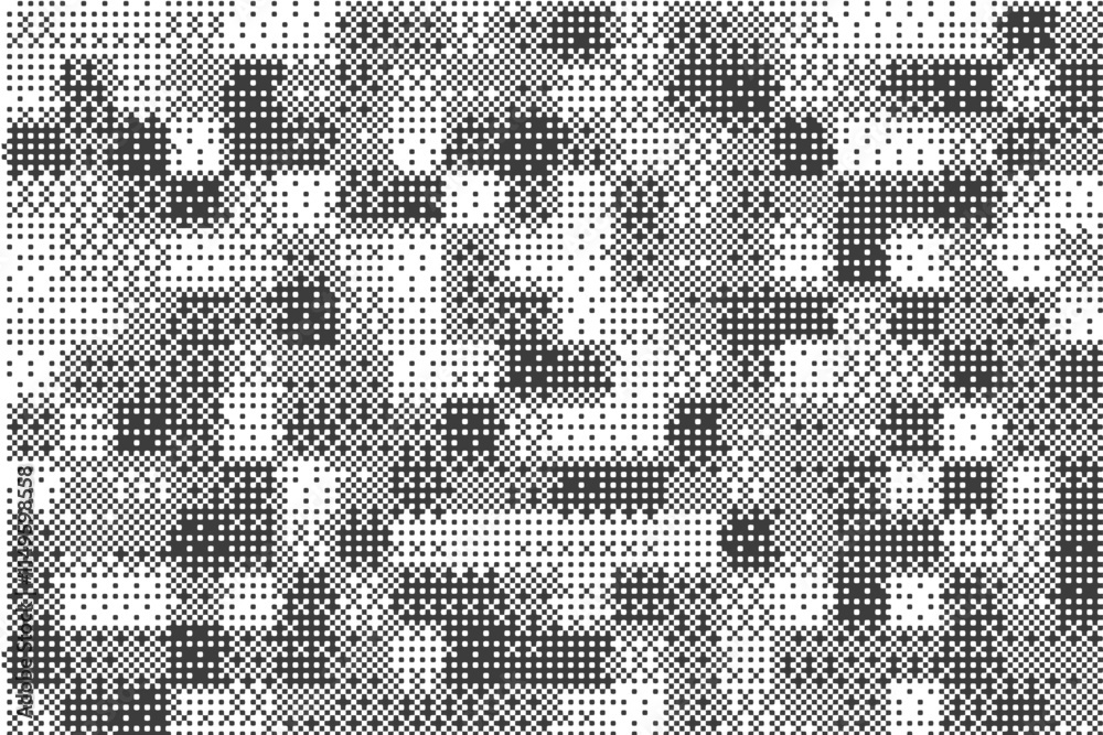 Poster checkered pixel pattern with bitmap game texture. squared geometric dither vector graphic. retro dig