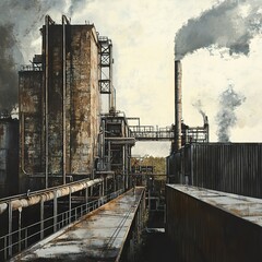Industrial Landscape: A Factory's Aged Majesty