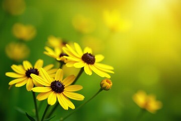 Obraz premium Yellow Daisies blooming in a sun-kissed meadow, daisy, greenery