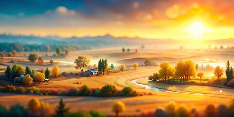 Fototapeta premium Serene Beige Abstract Landscape: Tilt-Shift Oil Painting Effect Stock Photo