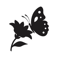 Butterfly Resting on Flower Silhouette – High-Quality Nature Clipart