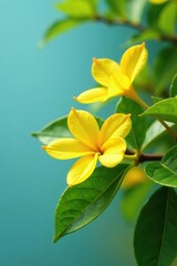 bright yellow jasmine flowers with green leaves on a sunny day, nature photography, sunny day