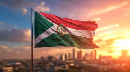 Waving Flag at Sunset 3D Illustration