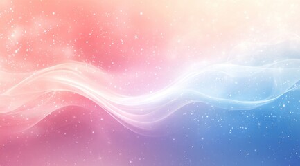 Pastel pink and blue wave background with sparkles.