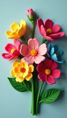 Felt flower bouquet with mixed colors and shapes, felt flowers, spring, textured