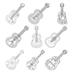 Fototapeta premium electric guitar line vector illustration, isolated on white background.top view