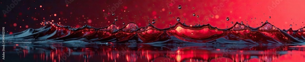 Wall mural Red and black water splashes on the surface of the water creating an abstract pattern, water, creative