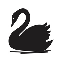 Elegant Swan Swimming Silhouette – High-Quality Wildlife Clipart
