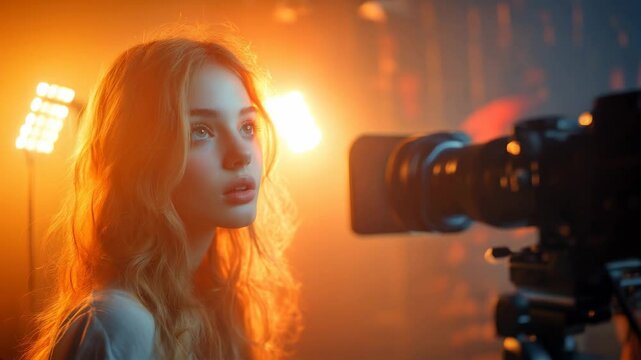 Captivating Close-Up Scene of Young Woman with Soft Lighting Footage
