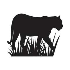 Majestic Tiger Walking Through Grass – High-Quality Wildlife Silhouette