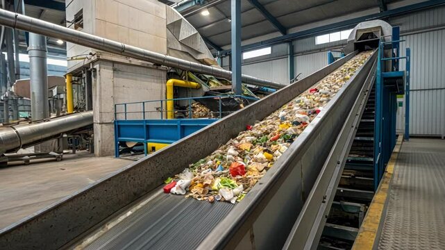Waste entering a conveyor belt leading to the digesting chamber.