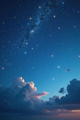 Naklejka premium Blue sky with gold glittering stars and subtle light effects, peaceful ambiance,, soothing atmosphere