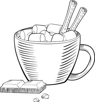 black and white hot chocolate with marshmallows clip art preview