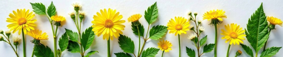 Fototapeta premium Dainty dandelion leaves paired with edible flowers in a simple yet elegant arrangement, natural, lemon juice, salad