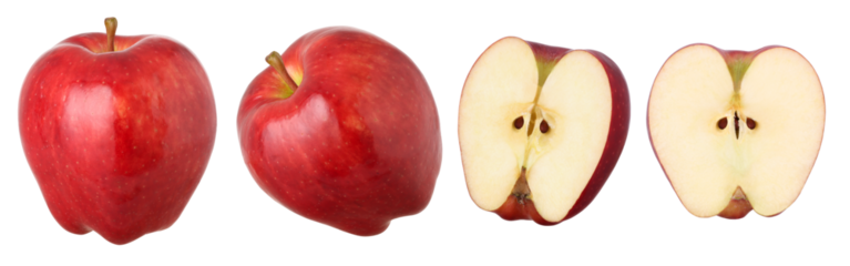 red apple (red delicious) and half isolated, transparent PNG, PNG format, cut out, collection, set