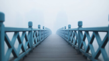 Fototapeta premium Pedestrian bridge shrouded in smog, creating mysterious urban atmosphere