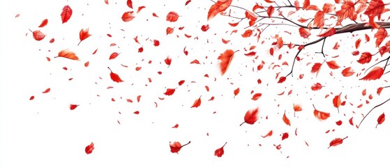 Obraz premium Red leaves falling from branch, isolated on white.
