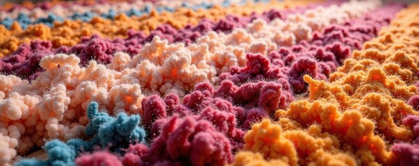 Shaggy multicolored rug with a natural fiber base and chunky pile, shag rug, earthy tones