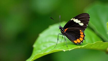 Naklejka premium Small Tortoiseshell butterfly perched on a leaf with yellow and black stripes, butterfly, black, botanicals