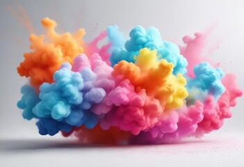 Swirling clouds of colored powder suspended in the air isolated against a clean white surface , colored powder clouds, powder dust